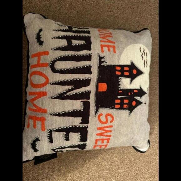 Halloween Spooky Night Haunted House HOME SWEET HAUNTED HOME Throw Pillow NEW - Picture 2 of 3